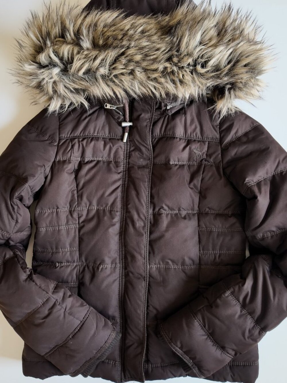 Vintage Abercrombie Puffer Jacket Brown Fur Trim Hood Size S Y2K Bella Swan